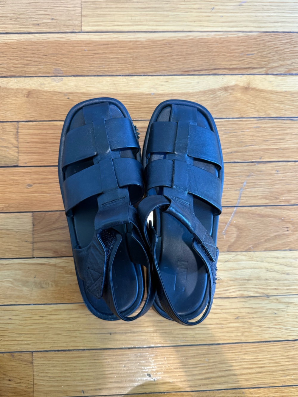 Women’s 100% Leather Fisherman Black Strappy Slide Platform Sandals